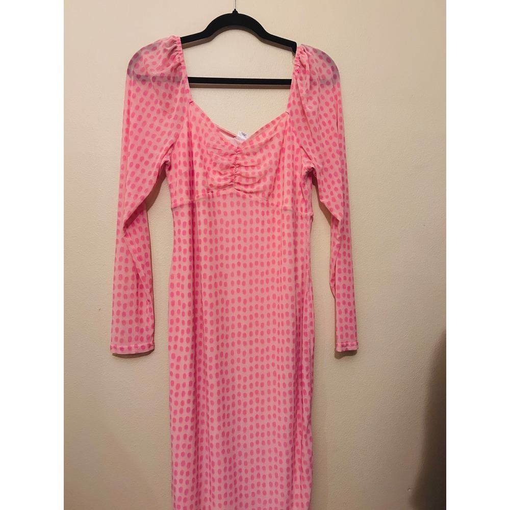 House of Aama Target Midi Dress Womens M Pink NWT Mesh Polka Dot Long Sleeve